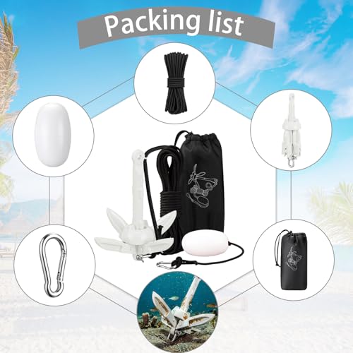 Image of MorningRo 1 Pack 1.5 /3.5 lb Marine Kayak Anchor Kit with 40ft Rope and Buoy Folding Grapnel Boat Anchor Kit Kayak Fishing Accessories for Small Boats, Canoe, SUP Paddle Boards
