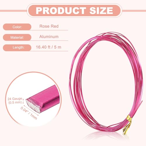 Image of uxcell 1 Rolls 24 Gauge Flat Aluminum Wire, 16.40 ft Soft Craft Wire for Flower Bonsai Crafts Carving DIY Bezel Sculpting Gem Metal Wrap, Rose Red