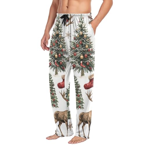 Men's Pajama Pants Christmas Trees Elements Sleep Pajama Lounge Pant with Pockets, Elastic Waistband4