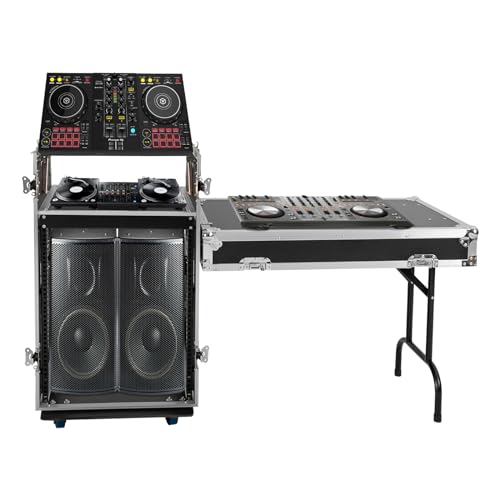 14U Pa Dj Rack Case with DJ Table Top, Heavy-Duty DJ Work Table Rolling Studio Equipment Cabinet...