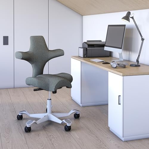 Image of HAG Capisco Standard Chair-White Frame-Upholstered Dark Gray