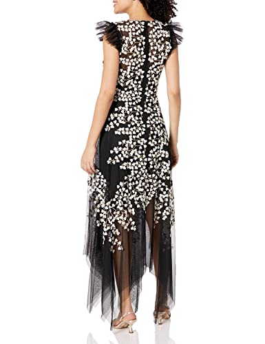 BCBGMAXAZRIA Women's Fit and Flare Evening Gown with Flutter Sleeve and Ruffles2