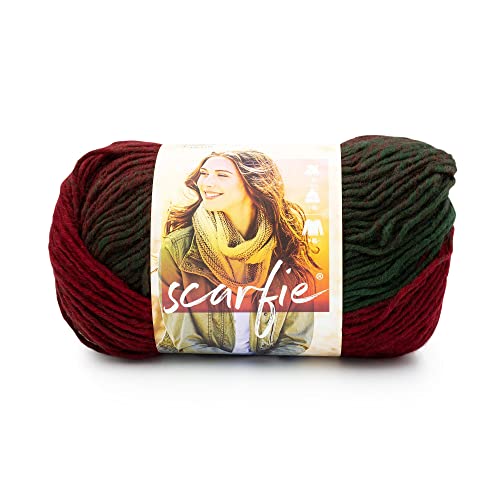 Image of Lion Brand Yarn Scarfie Yarn for Knitting and Crocheting, Deep Red /Dark Green, 1 Pack