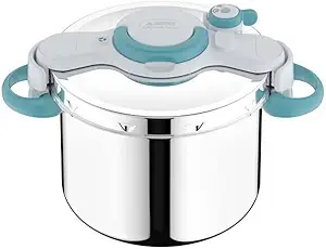 ClipsoMinut Easy + Blue 9L Folding Handles Cocotte-minute® Induction Book of 100 Recipes Stainless Steel Cooking Pot Made in France Easy to use, Made in France