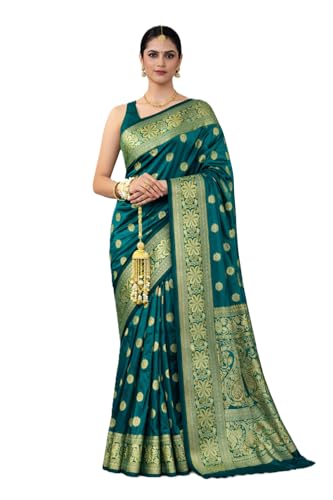 Image of Women's Soft Silk Style Jacquard Saree with Rich Zari Woven Border & Pallu | 5.6 Mtr Saree with 0.8 Mtr Unstitched Blouse
