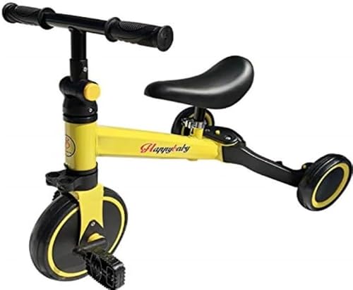 JHV- 3 in 1 Kids Trike, Folding Baby Tricycle with Adjustable Handlebar and PU Seat, 3 Wheels Toddler Bike for 1-4 Years Old Boys Girls (Yellow)