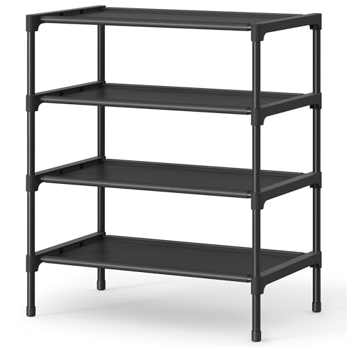 Image of SONGMICS Shoe Rack, Space-Saving, Entryway, Metal Frame | Space-Saving Shoe Storage Organizer, Non-Woven Fabric Shelves, ULSH014BH01