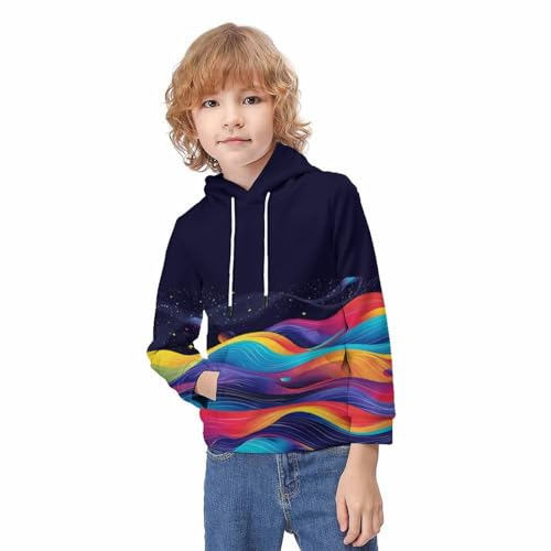Pull à capuche imprimé 3D pour ados 12-14 ans, sweatshirt à cordon avec poches