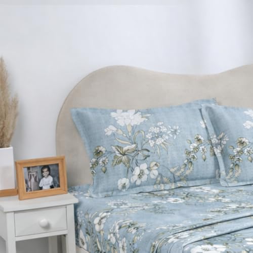 Image of BSB HOME 2 Bedsheet Combo Set with 4 Pillow Covers - Premium Cotton Glace Cotton Microfiber Printed Double Bedsheets, 2 Elegant Colors, Soft Breathable Luxury Bedding Set - Silver & Blue