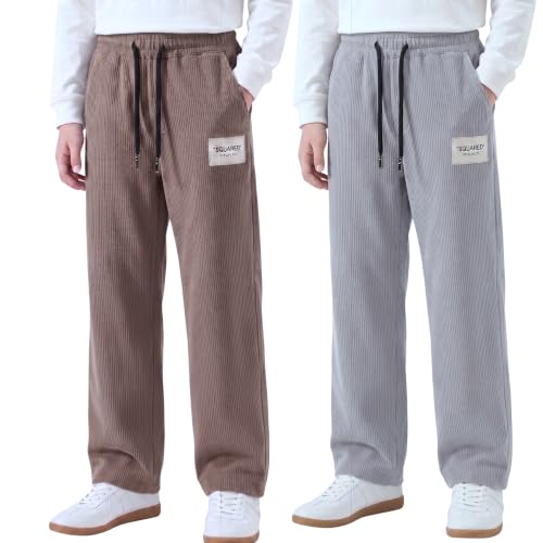 Image of Lymio Junior's Pants for Boys | Relaxed Fit Casual Baggy Corduroy Trousers | Boys Wide Leg Streetwear (SSK-08-10)