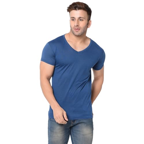 Image of JANGOBOY Men's V Neck Half Sleeve Cotton Blend T-Shirt (Pack of 1)