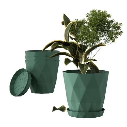 Image of OCRETA Set of 5 | 6.5 Inch Flower Pots for Home & Garden Decoration, Big Plastic Pots for Indoor & Outdoor Plants (Forest Green)