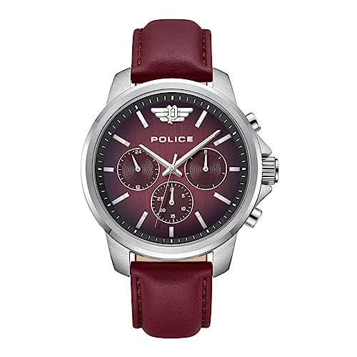 Image of Police Quartz Multifunction Gradiant Maroon Dial Maroon Leather Strap Watch for Men - PLPEWJF0006302