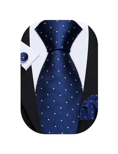 Image of Barry.Wang Ties for Men Silk Tie Sets Polka Dot Woven Necktie Pocket Square Cufflinks Business Wedding
