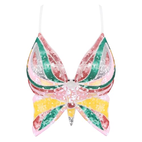 Mocure Womens Sparkly Butterfly Sequin Crop Tops Sexy Trendy Sleeveless Cute Butterfly Halter Tops Rave Wrap Tube Vest Top