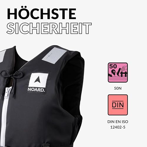 NOARD Schwimmhilfe – Black Edition – 50-70 kg – Schwimmweste für Erwachsene geeignet – 50N Auftrieb – inkl. Solas Reflektoren
