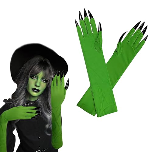 1 Pair Halloween Green Witch Demon Paw Gloves Long Fingernails Claw Gloves for Cosplay Party Costume Decoration Accessories2