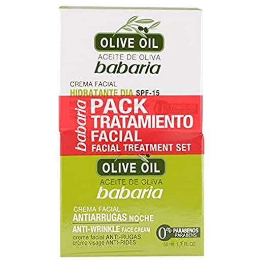 Babaria - Pack Tratamiento Facial Olive Oil, Crema Facial de Día SPF 15 y Crema Facial Antiarrugas Noche, con Aceite de Oliva, Sin Parabenos, Vegano - 2 x 50 ml
