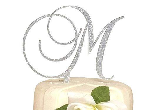 Monogram Inital Letter Acrylic Cake Topper Wedding A B C D E F G H I J K L M N O P Q R S T U V W X Y Z & (M, Glittery Silver)