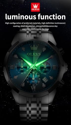 Image of OLEVS Watches for Men Luxury Diamond Casual Large Dial Watches Stainless Steel Waterproof Business Dress Analog Luminous Date Mens Watches