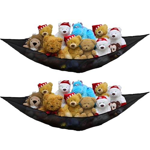 Image of Simple Houseware 2 Pack Stuffed Animal Toy Hammock Net, Corner Wall Storage for Kids Room, Black