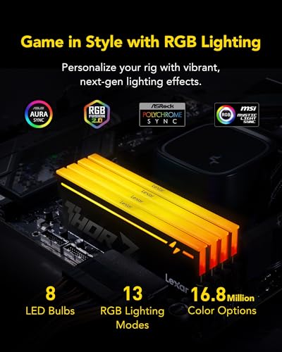 Image of Lexar Thor Z Series RGB DDR5 RAM 32GB Kit (2x16GB) 6000 MHz, DRAM 288-Pin UDIMM Support Intel XMP 3.0 & AMD EXPO, On-die ECC, PMIC, 1.35V, High-Performance PC Computer Memory for Gaming, AI