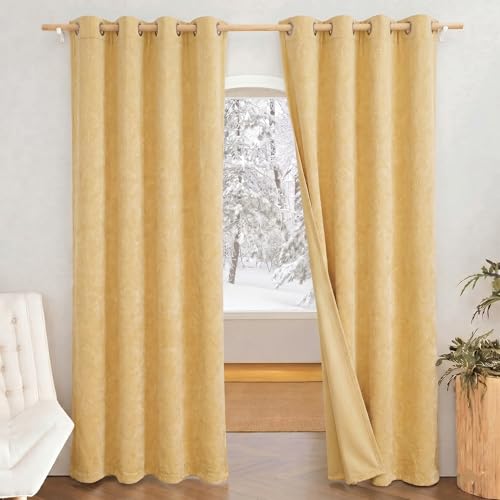 Image of IVAZA Velvet Fabric Emboss Door Curtains 8 Feet Set of 2| Panel Thick Curtains for Home and Office Decor | Eyelet Grommet Bohemian Curtains for Living Room Kitchen Hall, (4x8 Ft, Wine