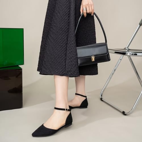 Hee grand Flats for Women Closed Pointed Toe Ankle Strap Ballet Flats Comfortable Light Weight Suede Dress Shoes Office Work Shoes4