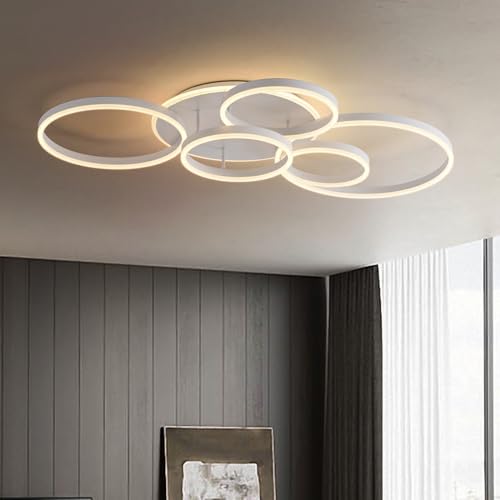 minifair Plafonnier Led à Intensité Variable,116Cm Plafonnier Encastré 108 W 6400 Lm Avec TéLéCommande,Lustre à 6 Anneaux Acrylique Pour Salon,Chambre à...