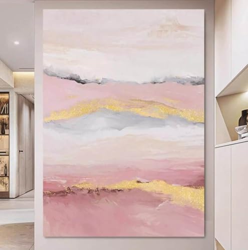 Peinture à l'huile texturée feuille d'or rose toile abstraite décoration murale moderne - 3
