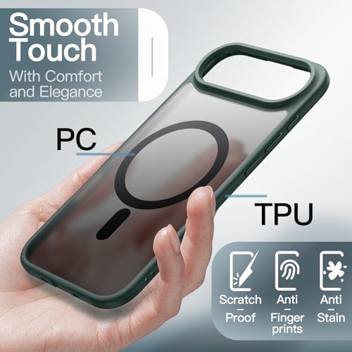 Image of JETech Magnetic Case for iPhone Air Compatible with MagSafe, Translucent Matte Back Slim Minimalist Shockproof Phone Cover, 6.5-Inch Display (Dark Green)