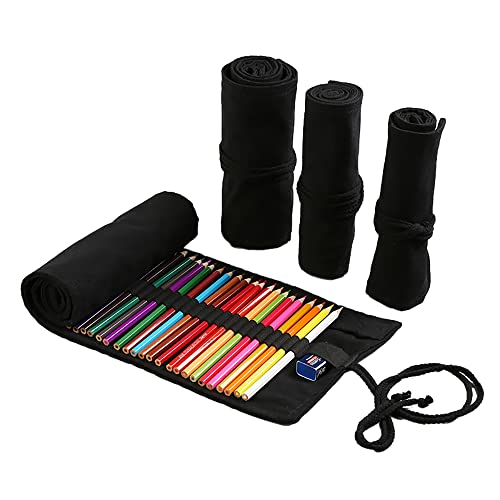 DIYOMR 24/36/72 Slots Lápis Envoltório Rolos De Lápis, Artista Lápis De Cor Roll Up Bag Pincéis Curtos Bolsa Estojo Lápis Organizador Para Desenho Colorir E Esboçar (Preto, 36 Slots)