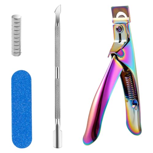 1 juego de cortaúñas profesionales todo en uno, que incluye 10 cortaúñas postizas magnéticas, cortaúñas de gel, cortaúñas artificiales, con limas de piel muerta y empujadores de cutículas (coloridos).