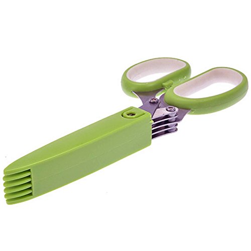 Papel de oficina Cut Trituración Tijeras Acero inoxidable 5 Hoja Hierba Tijeras Herramienta de Cocina Verde