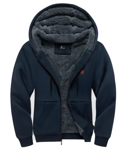 Image of Little Beauty Fleece Hoodies for Men Winter Thick Jackets Sherpa Lined Zip Up Sweatshirt With Kanga Pocket