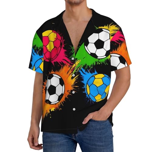 Vintage Style Cuban Collar Shirt Colorful Paint Splash Ink Football