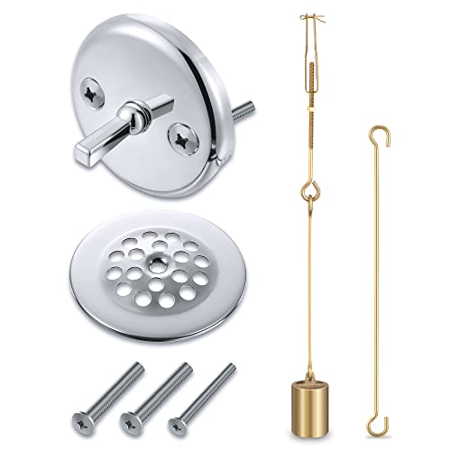 Enhon Universal Bath Tub Drain Linkage Assembly with Trip Lever and Strainer Done Cove Bathtub Drain Kit Fit for Trip Lever Bath Tub Waste and Overflow Draining(Chrome)