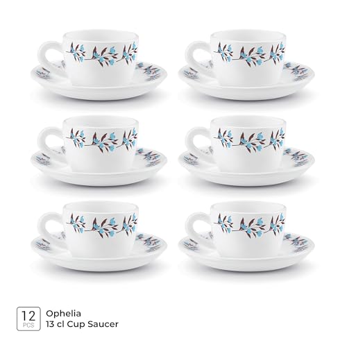 Image of Treo By Milton Opalware Ophelia 13 Lavelle Cup & Saucer Set | Microwave & Dishwasher Safe | Bone-Ash Free | Tempered Toughness | Set of 12 | White | Crockery Set for Daily Use & Gifting