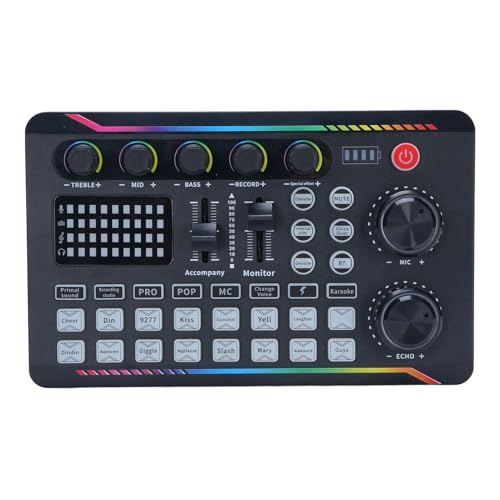 YUEHISY Voice Sound Card, Live Sound Mixer Board for Karaoke, Live Streaming, Gaming, Podcasting, with 16 Effects, Portable Design, Plug and Play