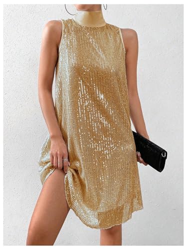 Image of Floerns Women's Sequin Sleeveless Tank High Neck Bow Shiny Party Dress