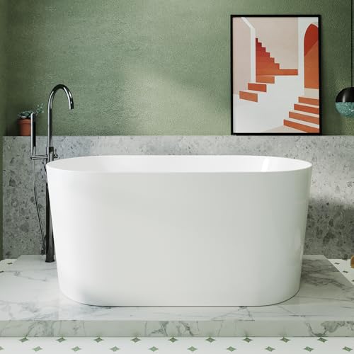 51" Acrylic Freestanding Bathtubs, Oval Shaped Free-standing Soaking Tub, Stand