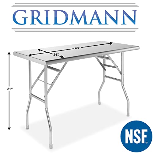 Gridmann Stainless Steel Folding Table 48 X 24 Inch, Nsf Kitchen Prep & Work Table #TOP6