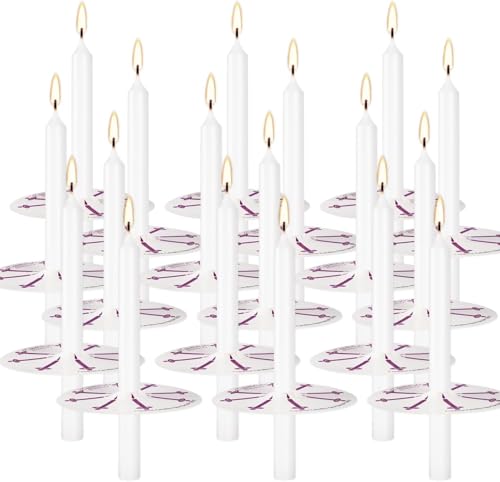 AYIQIW 100 pcs Church Candles with Drip Protectors for Devotional Candlelight Vigil Service Unscented White 5 H X 1/2 D No Smoke Shabbat Praye