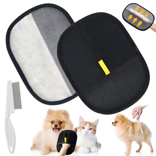 TISMHGKU 2 Piezas Quita Pelos Mascota,Guantes de Aseo para Mascotas de Doble Cara,Guante Quitapelos Mascotas,Pet Hair Remover Glove,Reutilizables Manopla Quita Pelos Mascota para Gatos y Perros (A)