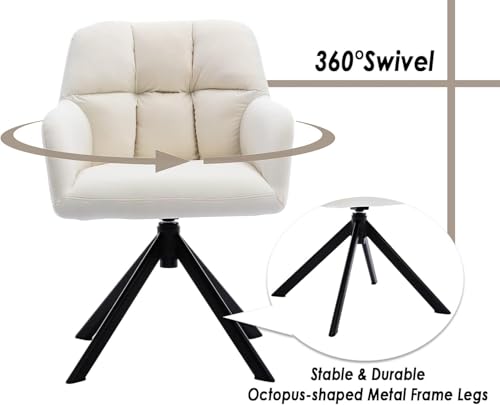 Image of Finch Fox Battle Modern 360 Swivel Mid-Back Arm Faux-Leather Study Upholstered Comfortable Metal Base Computer Office Desk Chair in White Color