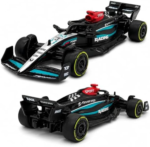 Miniatura de carro F1, Miniatura de carro colecionável, Rodinhas em boraccha e com fricção 13 CM (Preto e verde)