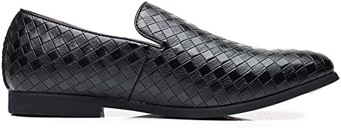 Santimon Men's Woven Moccasin Smoking Loafers Dress Casual Easy Slip-On Leather Formal Lightweight Driving Walking Shoes Black 12.5 US | Image 1