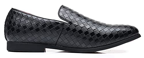 Santimon Men's Woven Moccasin Smoking Loafers Dress Casual Easy Slip-On Leather Formal Lightweight Driving Walking Shoes2