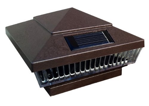 12-Pack Solar HAMMERED BROWN Finish Post Deck Fence Cap Lights for 4 X 4 WOOD Post With White LEDs and Vertical-lined Clear Lens -GREEN NATURAL SOLAR by Atlantic Solars