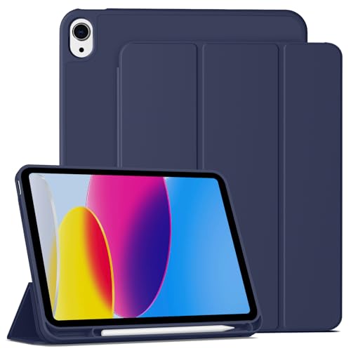 IAMKHO Case for iPad (A16) 11th Generation 11 Inch 2025, iPad 10th Generation 10.9 inch 2022 with Pencil Holder, Auto Wake/Sleep, Support Touch ID, Slim Trifold Stand Protective Cover - Navy-1-US